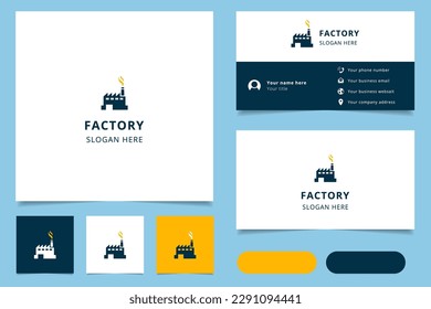 Factory logo design with editable slogan. Branding book and business card template.