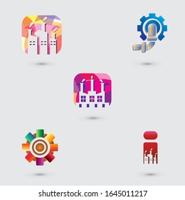Fabrik-Logo-Set, Design des Industrielogo, Fabrik, Industrieproduktion, Baumarken