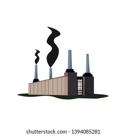 Eine Fabrik mit einer langen Mauer, die Rauch ausstrahlt, der die Vektorfarbzeichnung oder -grafik verursacht