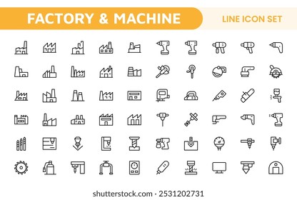 Colección de iconos de fábrica y máquina: un conjunto versátil para el diseño de Industriales, flujos de trabajo de producción, maquinaria, gestión de fábricas y soluciones de ingeniería.