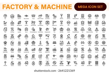 Factory and Machine Icons Collection. A Versatile Set for Industrial Design, Production Workflows, Machinery, Factory Management, and Engineering Solutions.