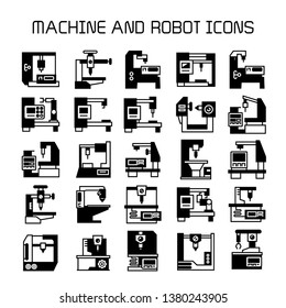 factory machine and industrial robot icons