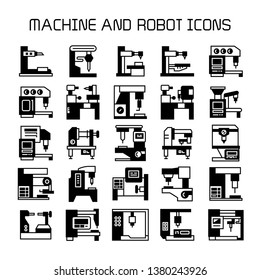 factory machine and industrial robot icons