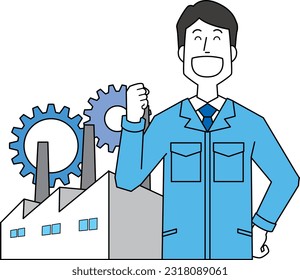 Factory manager happy with a smile