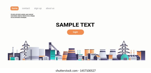 factory manufacturing buildings industrial zone plant power station production technology concept horizontal white background copy space flat