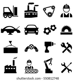 Factory, manufacturing and industry icons