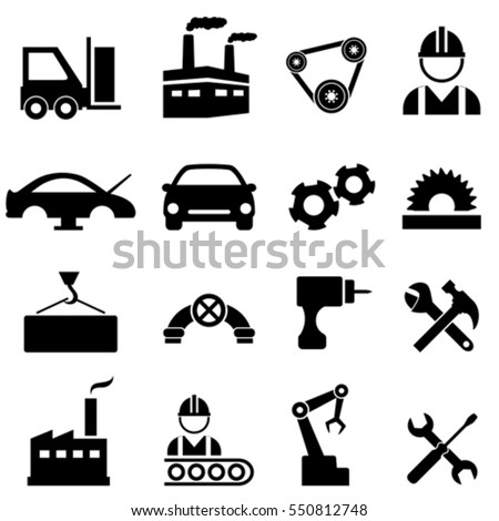 Factory, manufacturing and industry icons