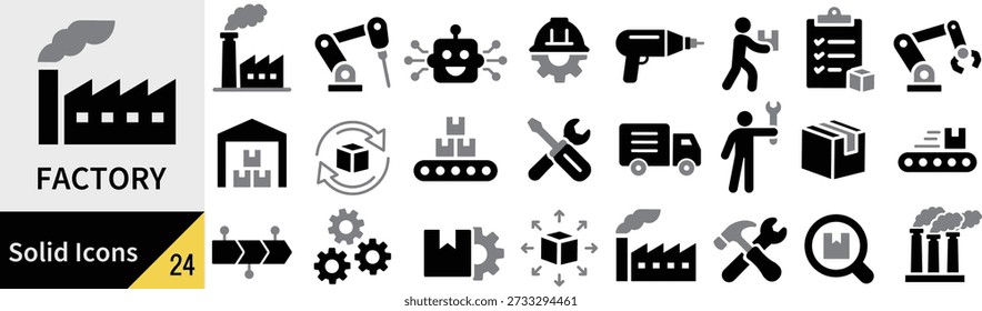 Fábrica y fabricación de iconos de silueta Vector Set