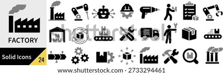 Factory and Manufacturing Silhouette Icons Vector Set