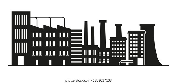 Conjunto de vectores de fábricas, manufacturas y plantas. Edificios comerciales 
silueta. refinería de petróleo. Iconos de silueta de fábrica. Almacén industrial, arquitectura.