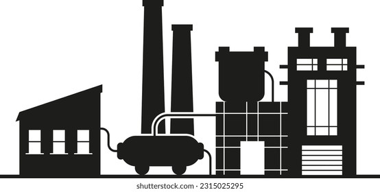Fabrik-, Manufaktur- und Pflanzenvektorset. Ölraffinerie. Fabriksilhouette-Symbole. Industrielager. Architektur, Geschäftsgebäude 
Silhouette. 
