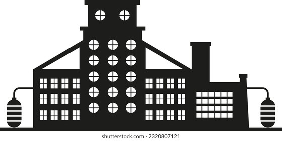 Factory, manufactury and plants vector. Storage, industrial premises, workshops icons. Oil refinery. Factory silhouette icons. Industrial warehouse. Architecture, business buildings 
silhouette. 