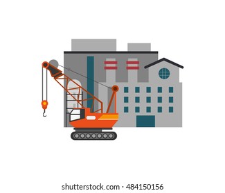 factory and mobile crane icon