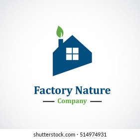 Factory nature of industry abstract vector and logo design or template building business icon of company identity symbol concept