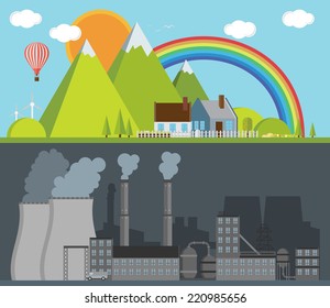 Factory and nature. Vector illustration