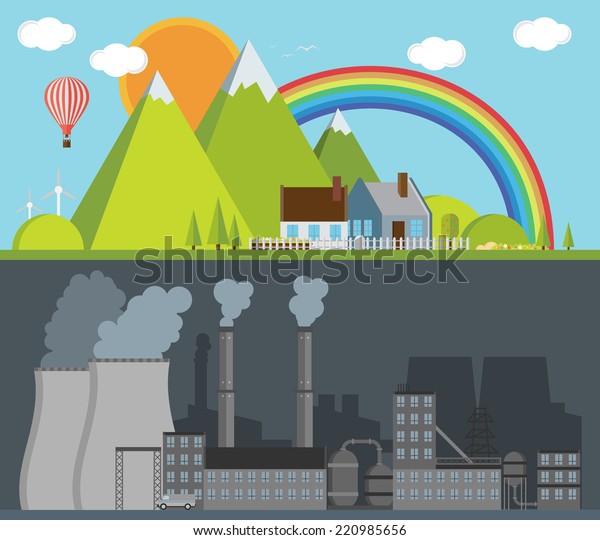 Factory and nature.\
Vector illustration