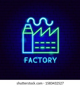 Factory Neon Label. Vector Illustration of Energy Promotion.