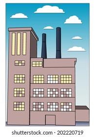 Factory on blue sky background with clouds