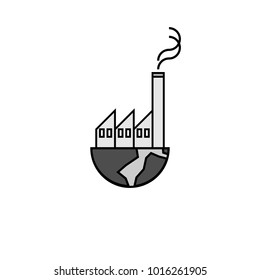 Factory on Earth in Simple Doodle Line Drawing, Using for Industrial Concept.