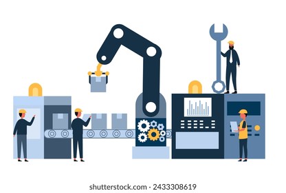 El operador de la fábrica controla con los trabajadores industriales la línea de producción automática del transportador con la línea de montaje Tecnología de fabricación de la industria inteligente