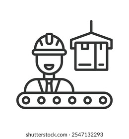 Factory operator, icon in line design. Factory, operator, worker, machinery, equipment, production, industrial on white background vector. Factory operator editable stroke icon