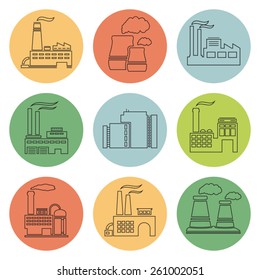 Factory outline icons, flat design