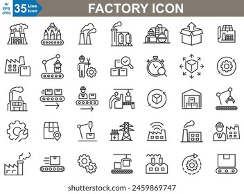 Fabrik-Umriss-Icons setzen Vektorgrafik Illustrator. Industrie-Unternehmen-Icon. 
