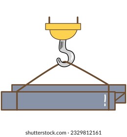 factory overhead crane to move a piece of metal. 
 Flat vector illustration 