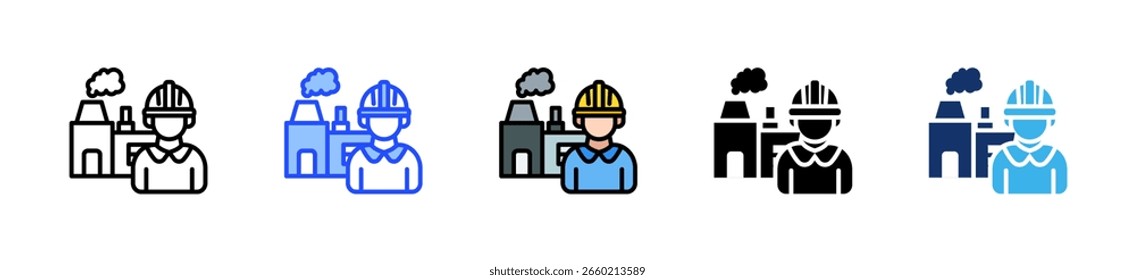 Coleção de Ícones do Proprietário da Fábrica com Vários Estilos