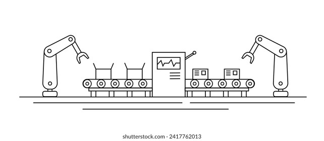 Factory Parcel Assembly Line Art. Vector de concepto de tecnología e industria