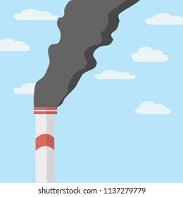 Factory pipe against the clear sky clogs the air with black smoke. Pollution of environment from industry smoke co2 emitting. Smoke from the pipes. Vector illustration