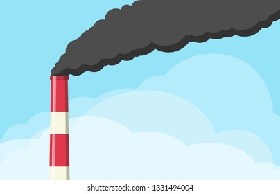 Factory pipe with black smoke. Environmental pollution problem and nature environment. Ecology industrial harm. Vector illustration