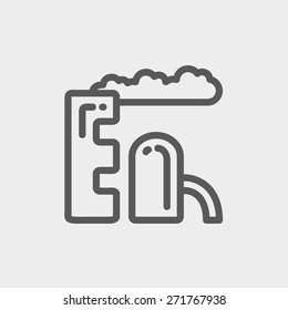 Factory pipe icon thin line for web and mobile, modern minimalistic flat design. Vector dark grey icon on light grey background.