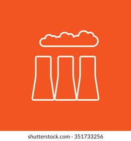 Factory pipes line icon for web, mobile and infographics. Vector white icon isolated on red background.