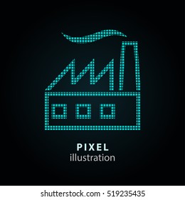 Factory - pixel icon. Vector Illustration. Design logo element. Isolated on black background. It is easy to change to any color.