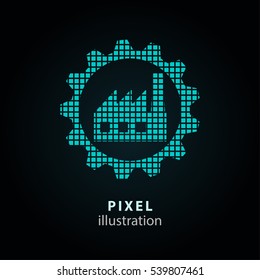 Factory - pixel icon. Vector Illustration. Design logo element. Isolated on black background. It is easy to change to any color.