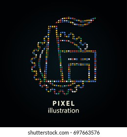 Factory - pixel icon. Vector Illustration. Design logo element. Isolated on black background. It is easy to change to any color.