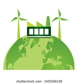 factory planet windmill eco friendly environment vector illustration