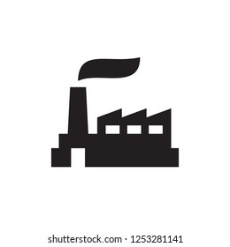 Factory plant -  black icon on white background vector illustration for website, mobile application, presentation, infographic. Industrial building concept sign. Graphic design element.