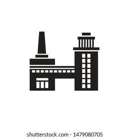 Factory plant -  black icon on white background vector illustration for website, mobile application, presentation, infographic. Industrial building concept sign. Graphic design element.