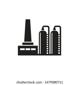 Factory plant -  black icon on white background vector illustration for website, mobile application, presentation, infographic. Industrial building concept sign. Graphic design element.