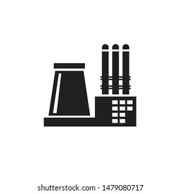 Factory plant -  black icon on white background vector illustration for website, mobile application, presentation, infographic. Industrial building concept sign. Graphic design element.
