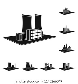 Factory and plant black icons in set collection for design. Production and enterprise vector isometric symbol stock web illustration.