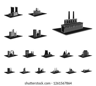 Factory and plant black icons in set collection for design. Production and enterprise vector isometric symbol stock web illustration.