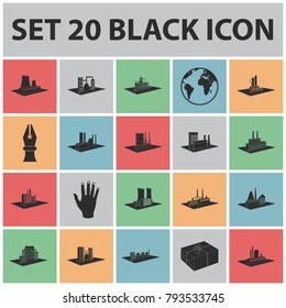 Factory and plant black icons in set collection for design. Production and enterprise vector isometric symbol stock web illustration.