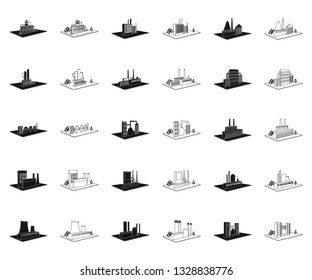 Factory and plant black,outline icons in set collection for design. Production and enterprise vector isometric symbol stock web illustration.