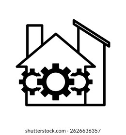 factory plant building with gears cogwheel icon vector