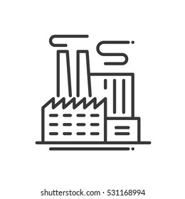Factory, plant building - vector line design single isolated icon, pictogram.