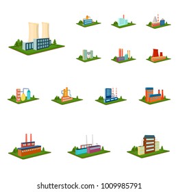 Factory and plant cartoon icons in set collection for design. Production and enterprise vector isometric symbol stock web illustration.