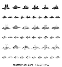 Factory and plant cartoon icons in set collection for design. Production and enterprise vector isometric symbol stock web illustration.